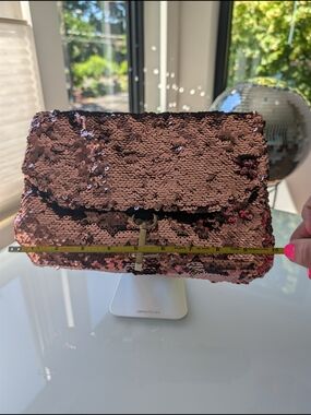 Deux Lux Rose Gold Sequin Flap Clutch